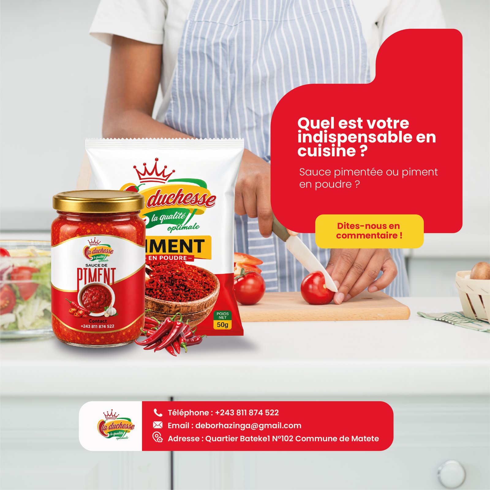 Sauce pimentée et piment en poudre La Duchesse en cuisine