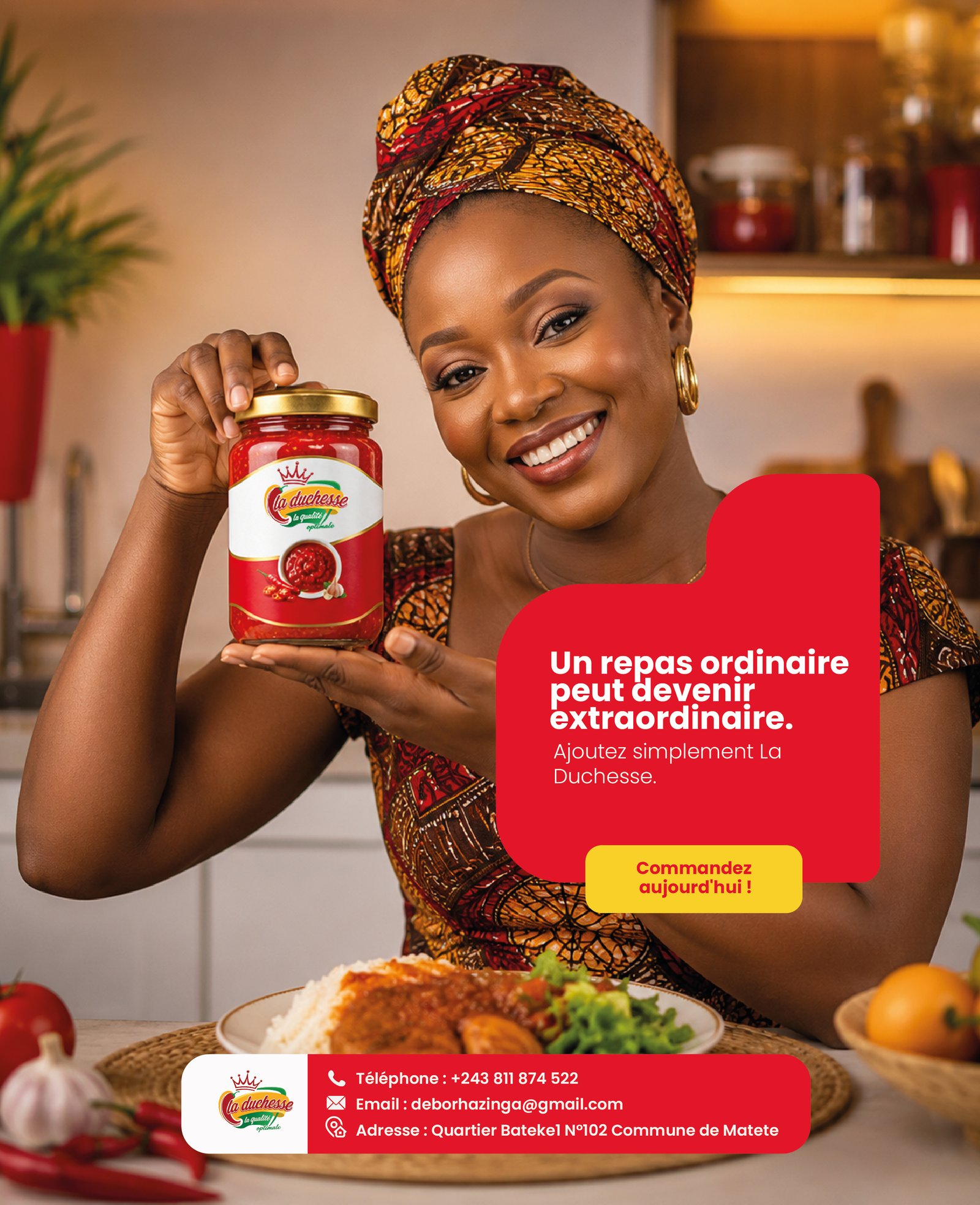 Cliente La Duchesse présentant la sauce pimentée
